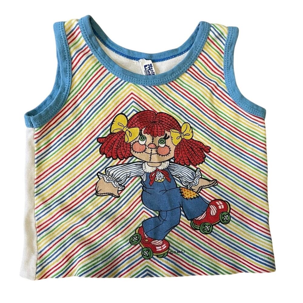 VTG 80s Woolworth Cotton Raggedy Ann Roller Skating Tank Top Kids Size 24 Months